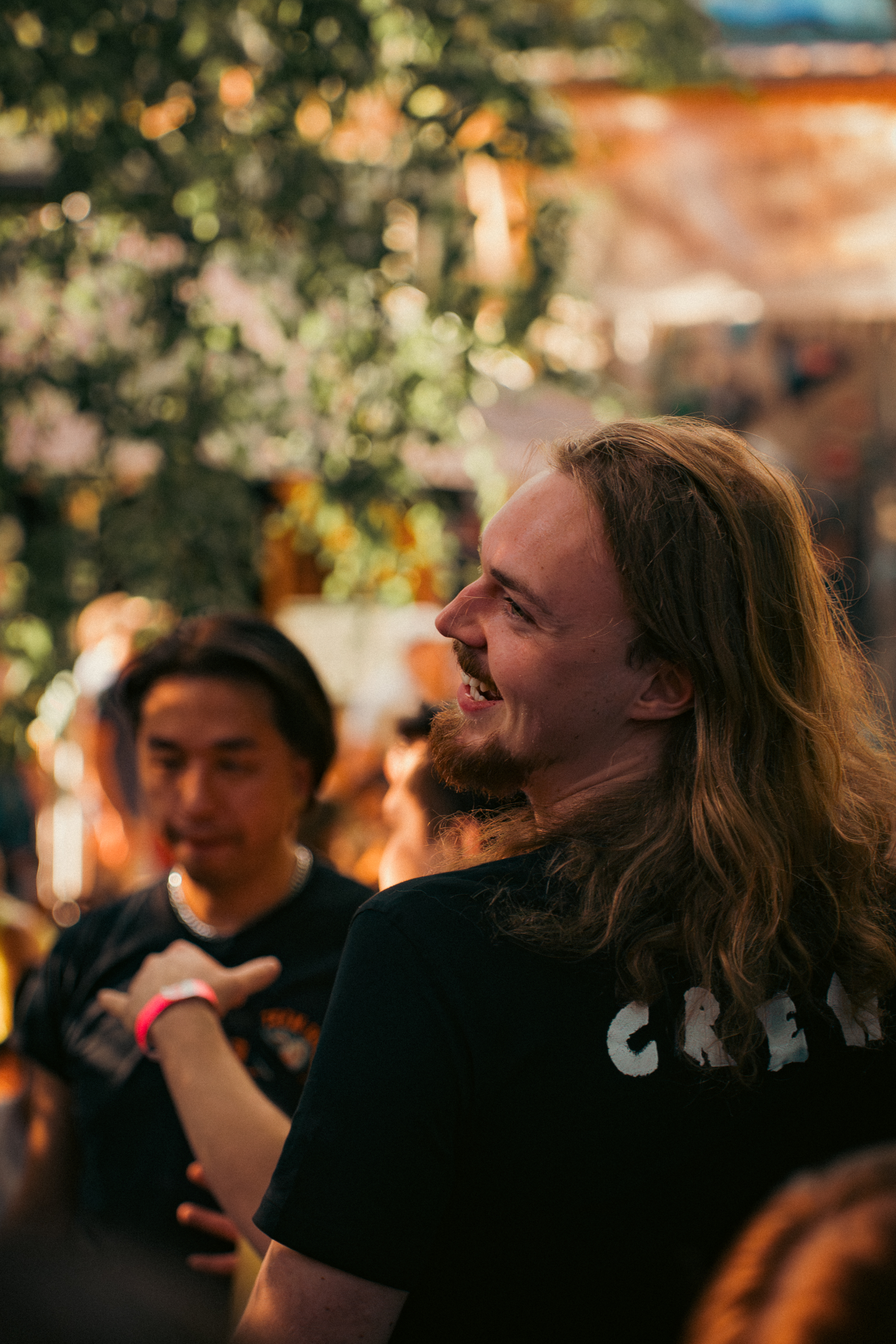 person smiling and laughing