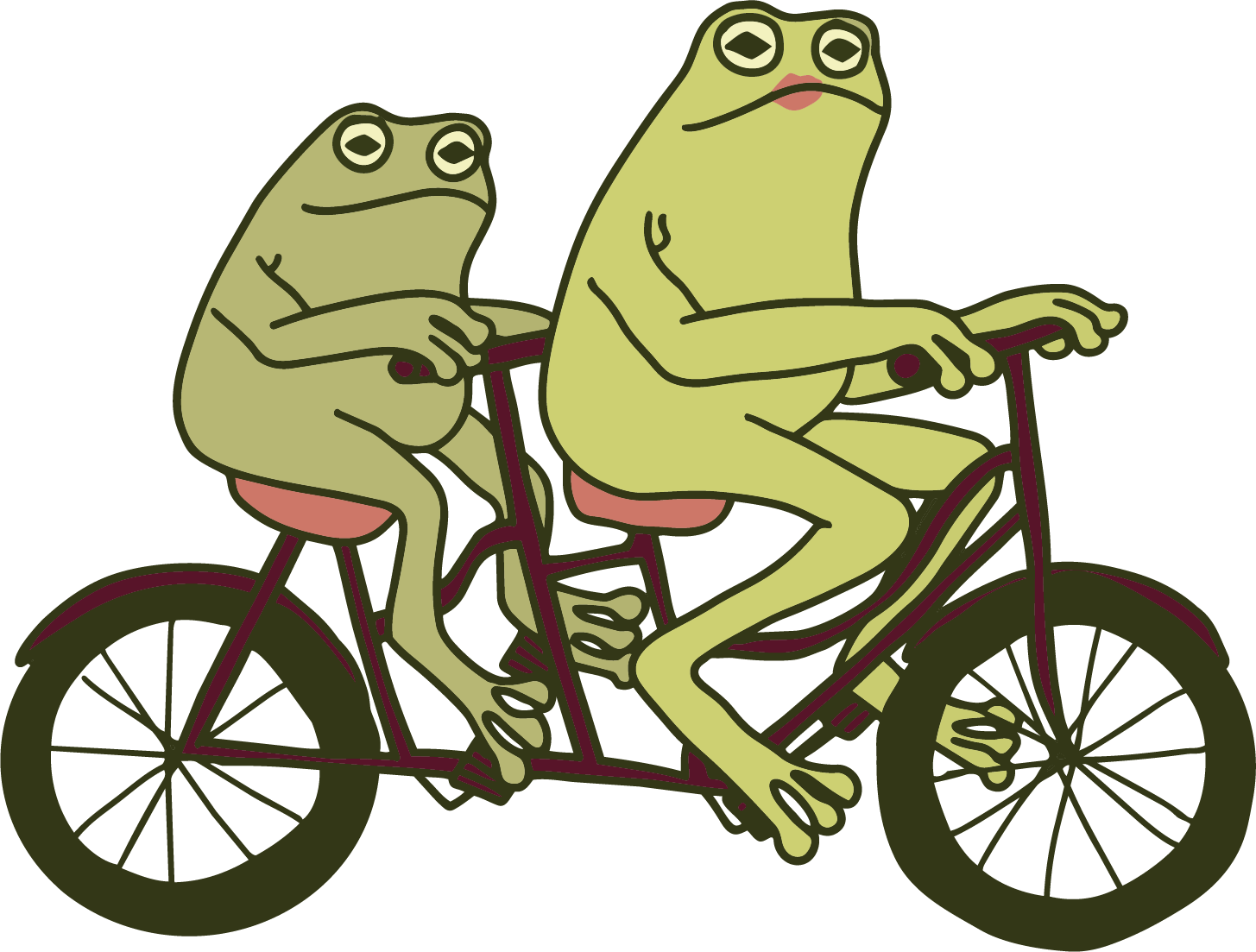 two biking frogs on the same bike